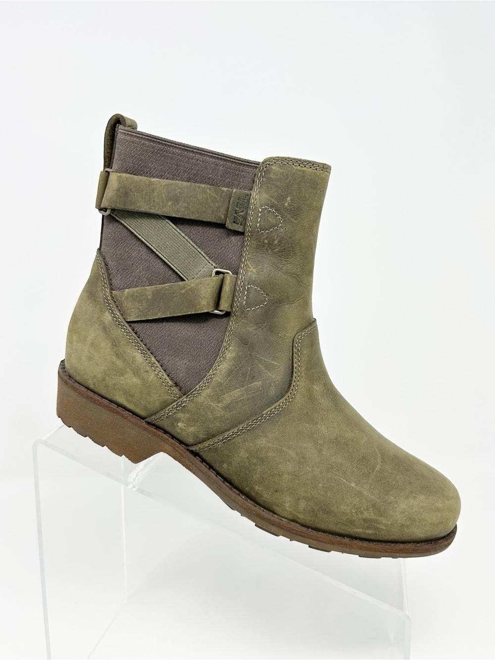 Teva Ellery Ankle Waterproof Booties Womens Dark Olive Green Side Zip Size 7